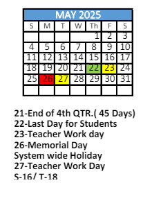 District School Academic Calendar for Er Dickson Elementary School for May 2025