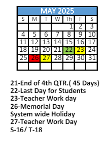 District School Academic Calendar for Olive J Dodge Elementary School for May 2025