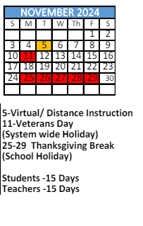 District School Academic Calendar for John S Shaw High School for November 2024