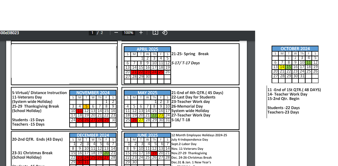District School Academic Calendar for Er Dickson Elementary School for October 2024