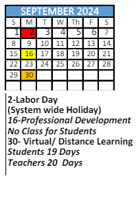 District School Academic Calendar for Whistler Elementary School for September 2024