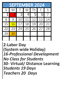 District School Academic Calendar for Tl Faulkner  School for September 2024