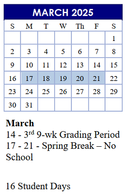 District School Academic Calendar for Arlington Heights Elementary School for March 2025