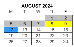 District School Academic Calendar for Schurr High for August 2024