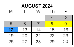 District School Academic Calendar for Washington Elementary for August 2024