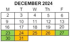 District School Academic Calendar for Schurr High for December 2024