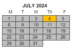 District School Academic Calendar for Washington Elementary for July 2024
