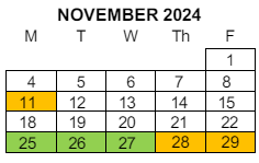 District School Academic Calendar for Wilcox Elementary for November 2024