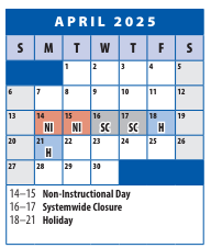 District School Academic Calendar for Roscoe R. Nix Elementary for April 2025