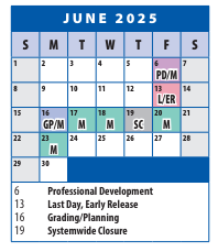 District School Academic Calendar for Roscoe R. Nix Elementary for June 2025