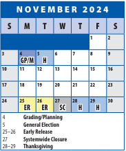 District School Academic Calendar for Roscoe R. Nix Elementary for November 2024