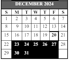 District School Academic Calendar for Fisher Es for December 2024