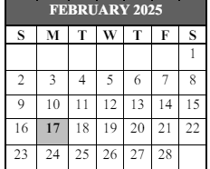District School Academic Calendar for Fisher Es for February 2025