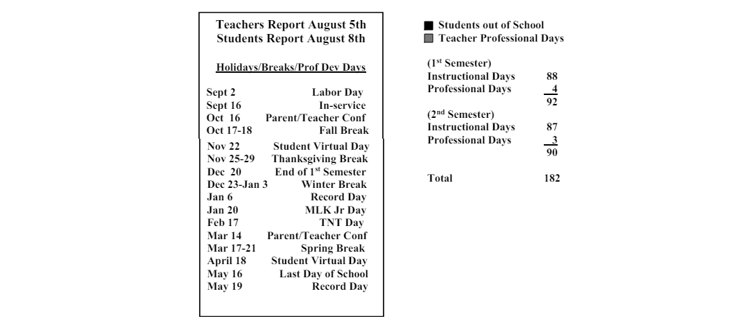 District School Academic Calendar Key for Fisher Es