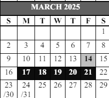 District School Academic Calendar for Fisher Es for March 2025