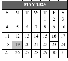 District School Academic Calendar for Fisher Es for May 2025
