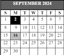 District School Academic Calendar for Fisher Es for September 2024