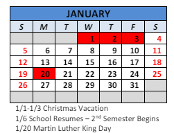 District School Academic Calendar for Paul Hadley Middle Sch for January 2025