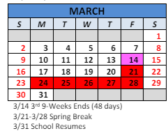 District School Academic Calendar for Paul Hadley Middle Sch for March 2025