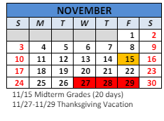 District School Academic Calendar for Paul Hadley Middle Sch for November 2024