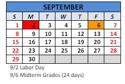 District School Academic Calendar for Paul Hadley Middle Sch for September 2024