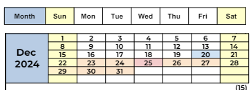 District School Academic Calendar for Cambridge Elementary for December 2024