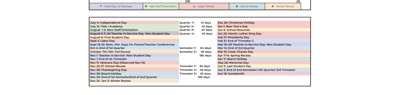District School Academic Calendar Key for Ayers Elementary