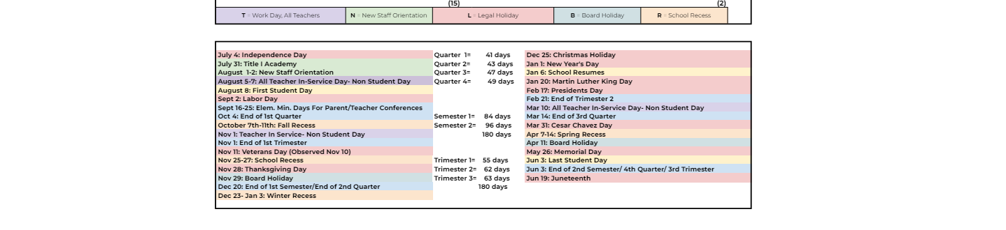 District School Academic Calendar Key for Fair Oaks Elementary