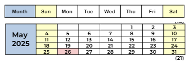 District School Academic Calendar for Valhalla Elementary for May 2025