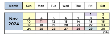 District School Academic Calendar for Sun Terrace Elementary for November 2024