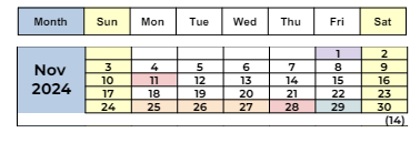 District School Academic Calendar for Oak Grove Middle for November 2024