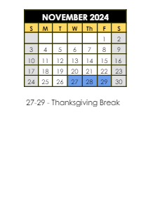 District School Academic Calendar for Mccordsville Elementary School for November 2024