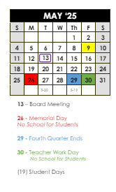 District School Academic Calendar for West View Elementary School for May 2025