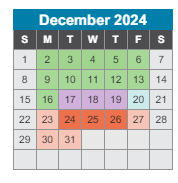 District School Academic Calendar for Cole Elementary School for December 2024