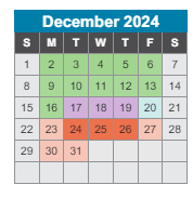 District School Academic Calendar for Granbery Elementary School for December 2024