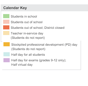 District School Academic Calendar Legend for Antioch High School