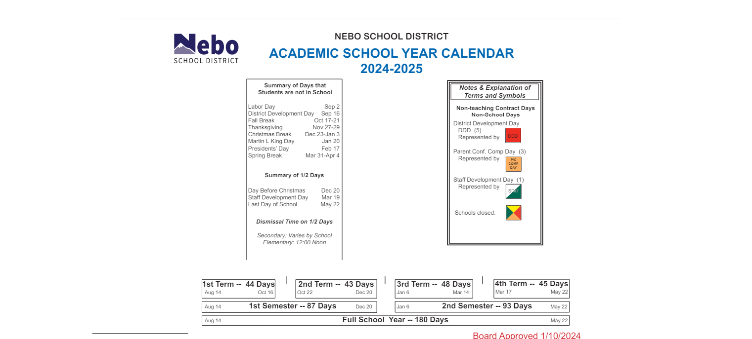 District School Academic Calendar Key for Park View School