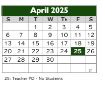 District School Academic Calendar for Georgetown Elementary School for April 2025