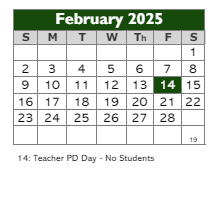 District School Academic Calendar for Georgetown Elementary School for February 2025