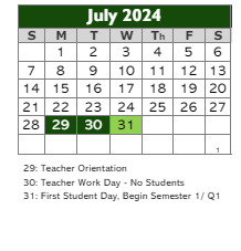 District School Academic Calendar for Georgetown Elementary School for July 2024