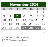 District School Academic Calendar for Georgetown Elementary School for November 2024