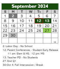 District School Academic Calendar for Georgetown Elementary School for September 2024