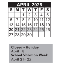 District School Academic Calendar for John B Devalles for April 2025