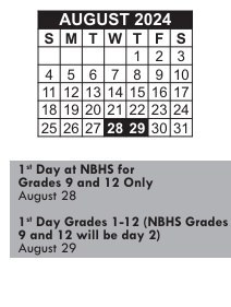 District School Academic Calendar for John B Devalles for August 2024