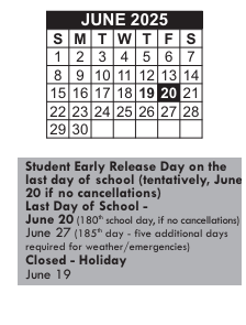 District School Academic Calendar for John B Devalles for June 2025