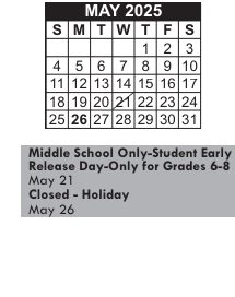 District School Academic Calendar for John B Devalles for May 2025