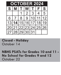 District School Academic Calendar for John B Devalles for October 2024