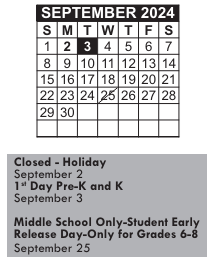 District School Academic Calendar for John B Devalles for September 2024