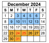 District School Academic Calendar for Valley Ranch Elementary for December 2024