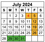 District School Academic Calendar for Project Restore for July 2024